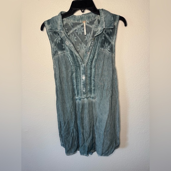 Free People Oversized Gauze Linen Flowy Collared Tank Top - Picture 3 of 7